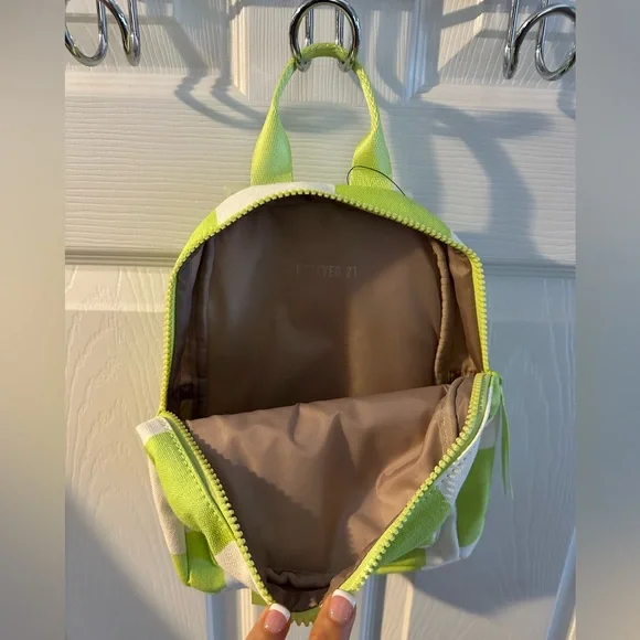 NEW NWT ๐๐ค lime green white checkered flag backpack ๐ handbag purse small - Picture 6 of 9